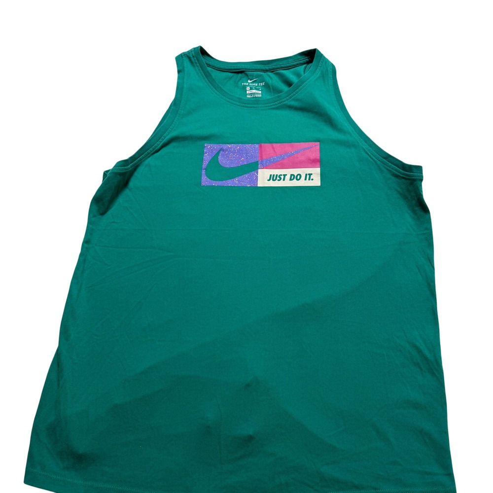 Nike Tank Top Womens Medium Green Dri-FIT Just Do‎ It Graphic 90s y2k Running